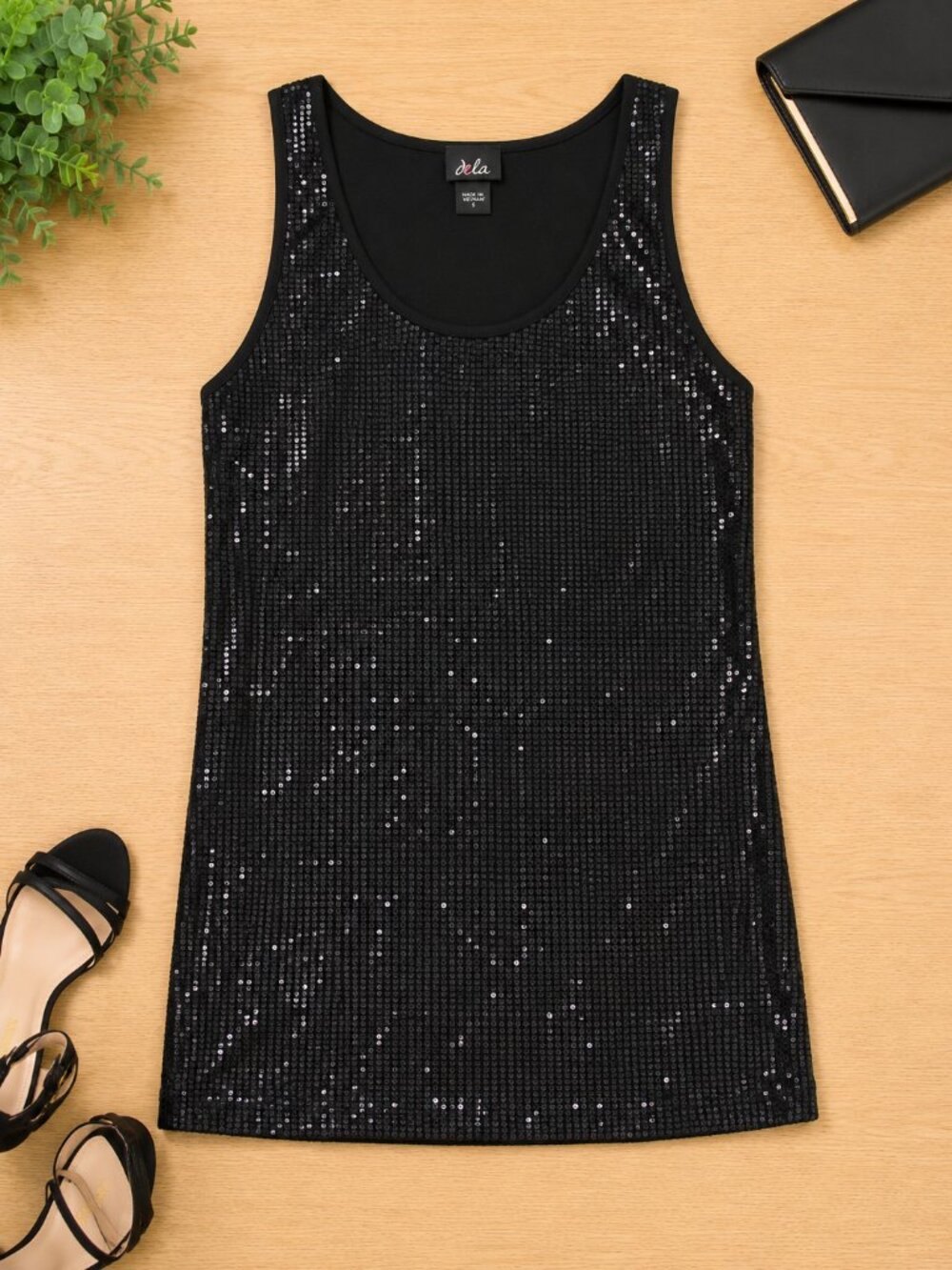 Black Sequin Glam Tank Top